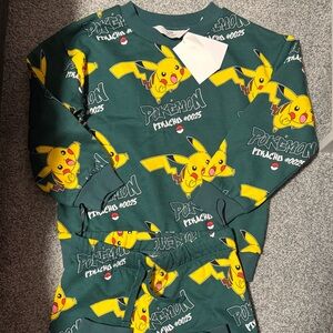 Pokemon Pikachu Kids Pajama Set - Dark Green and Yellow